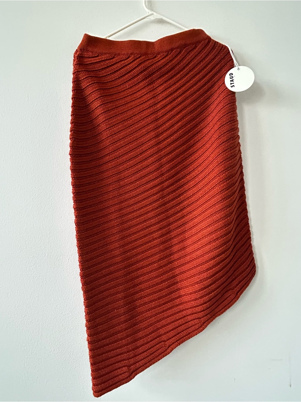 STAUD Cantilever Cinnamon Ribbed Asymmetric Knit Skirt